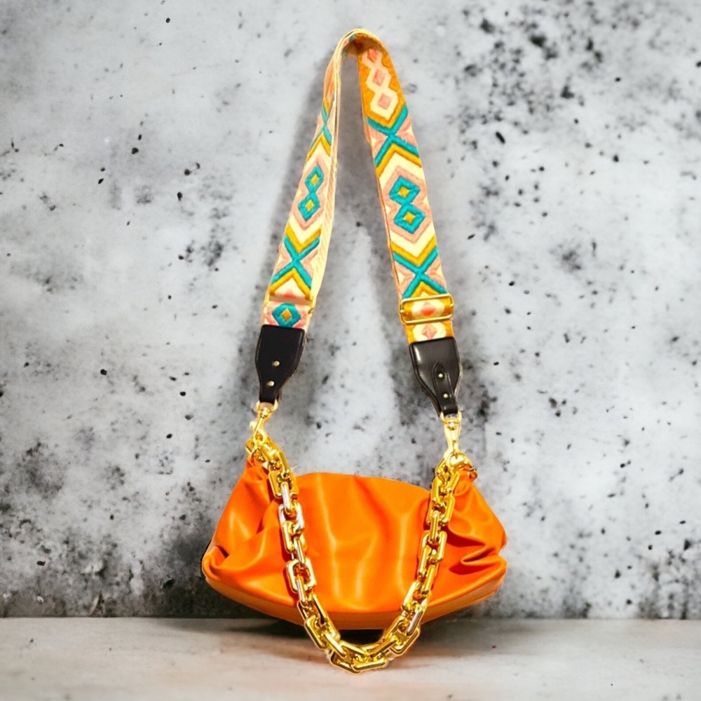 Pumpkin Color Cloud Bag With Added Adjustable Shoulder Strap Faux Leather